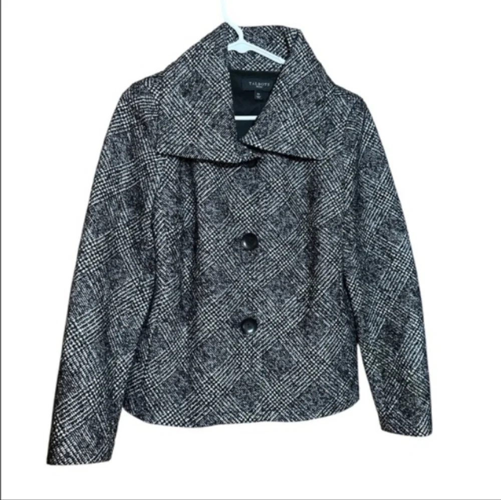 Talbots Black and White Pea Coat Size 10p Wool Blend